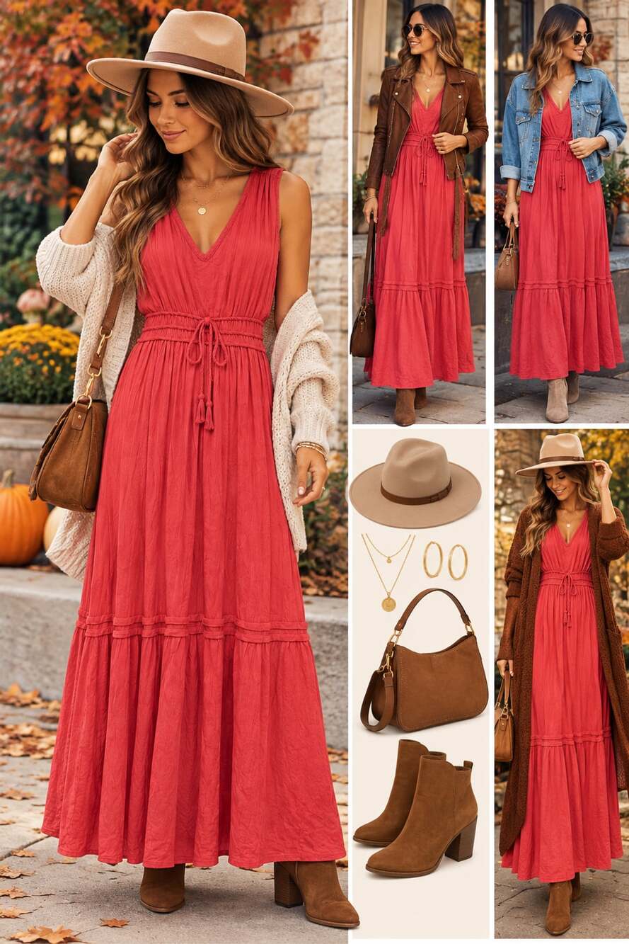 NWT Angels Red Sleeveless V-Neck Tiered Boho Maxi Dress large